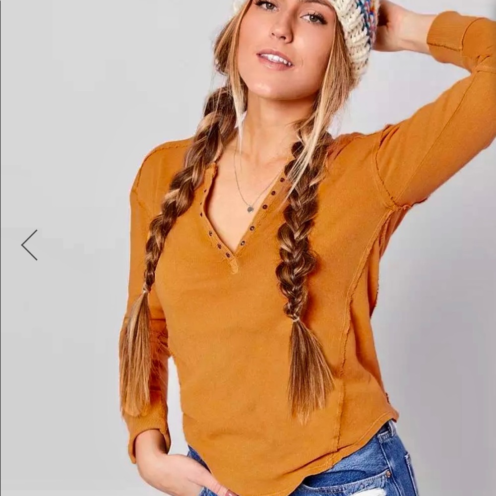 Free People Military Mix Henley - Athenian Bronze Size Small